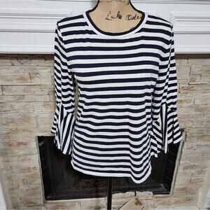 Loft blue‎ and white bell sleeve shirt size MP MEDIUM PETITE